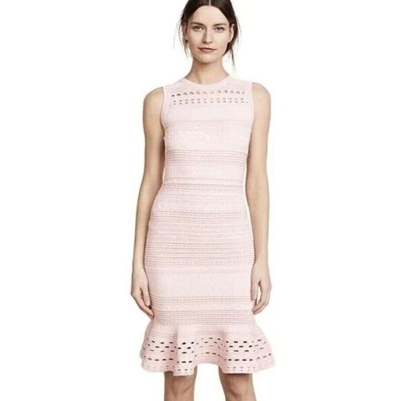 Milly Pink White Cutout Mermaid Dress Stretch Knit Sleeveless Zip Back Medium - Picture 1 of 14